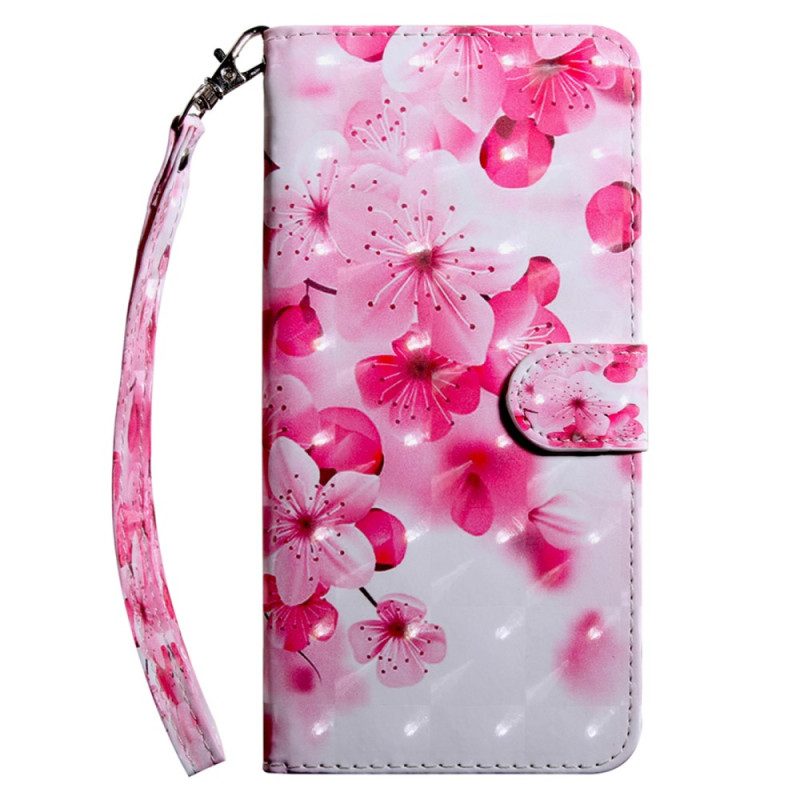 Flip Case Für iPhone 15 Pro Mit Kordel Riemenblumen