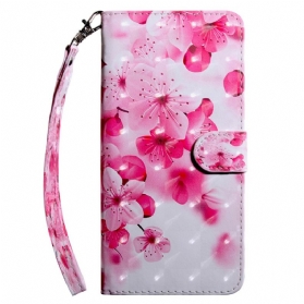 Flip Case Für iPhone 15 Pro Mit Kordel Riemenblumen