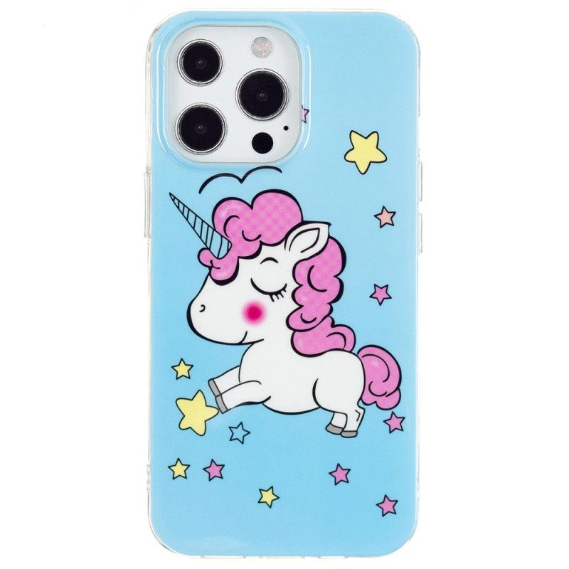 Handyhülle Für iPhone 15 Pro Fluoreszierendes Einhorn