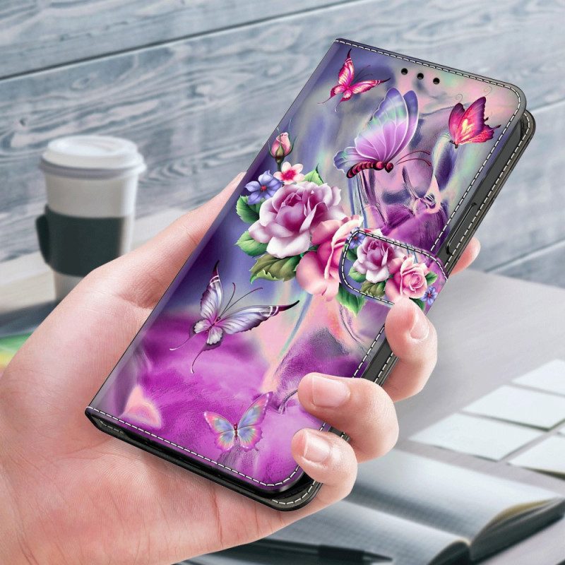 Lederhüllen Für iPhone 15 Pro Hübsche Blumen