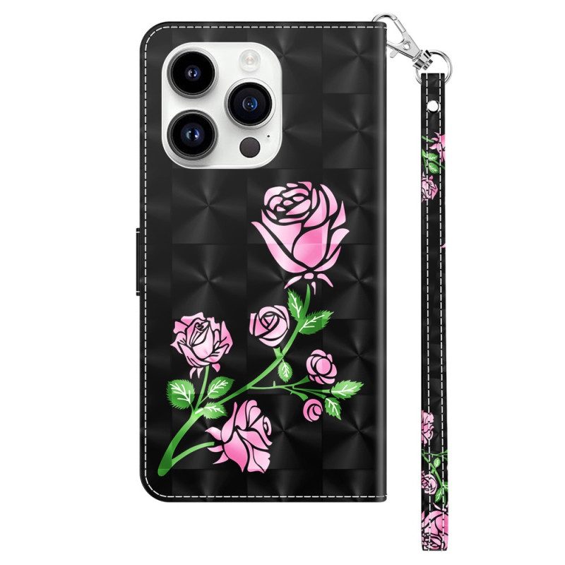 Lederhüllen Für iPhone 15 Pro Mit Kordel Riemenrosen