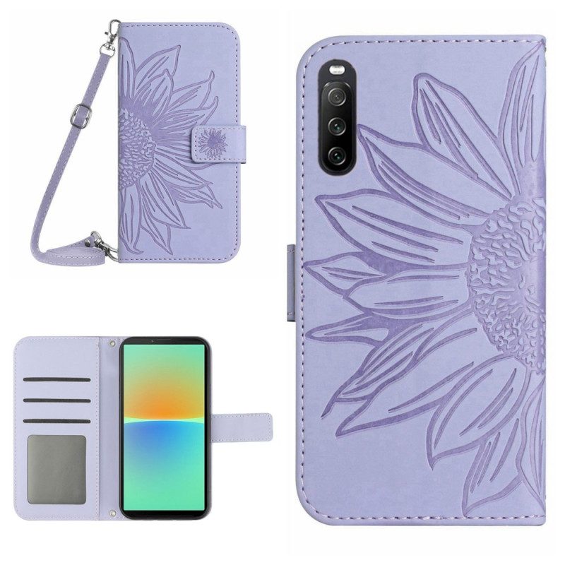 Flip Case Für Sony Xperia 10 IV Sonnenblume Und Schultergurt