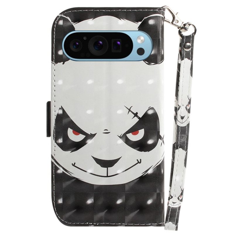 Lederhüllen Für Google Pixel 9 Pro Angry Panda Love Mit Riemen