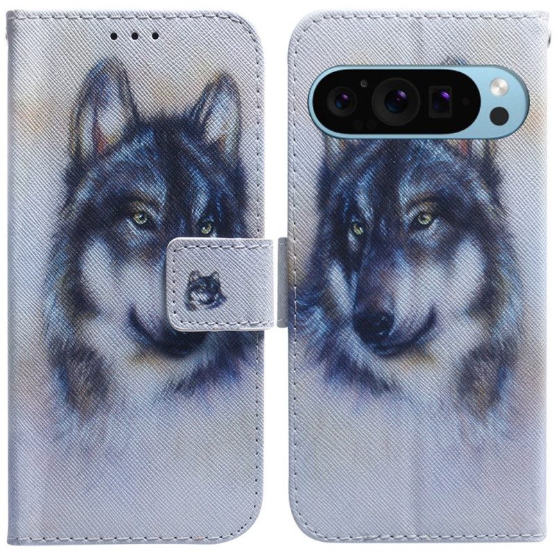 Lederhüllen Für Google Pixel 9 Pro Aquarell Wolf