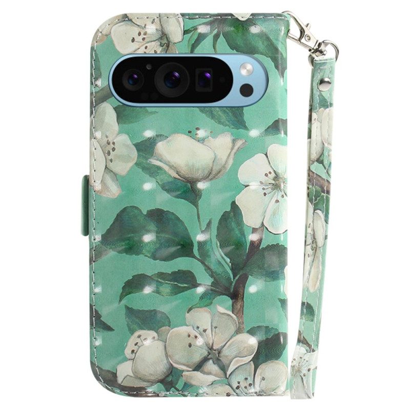 Lederhüllen Google Pixel 9 Pro Aquarellblumen Mit Riemen