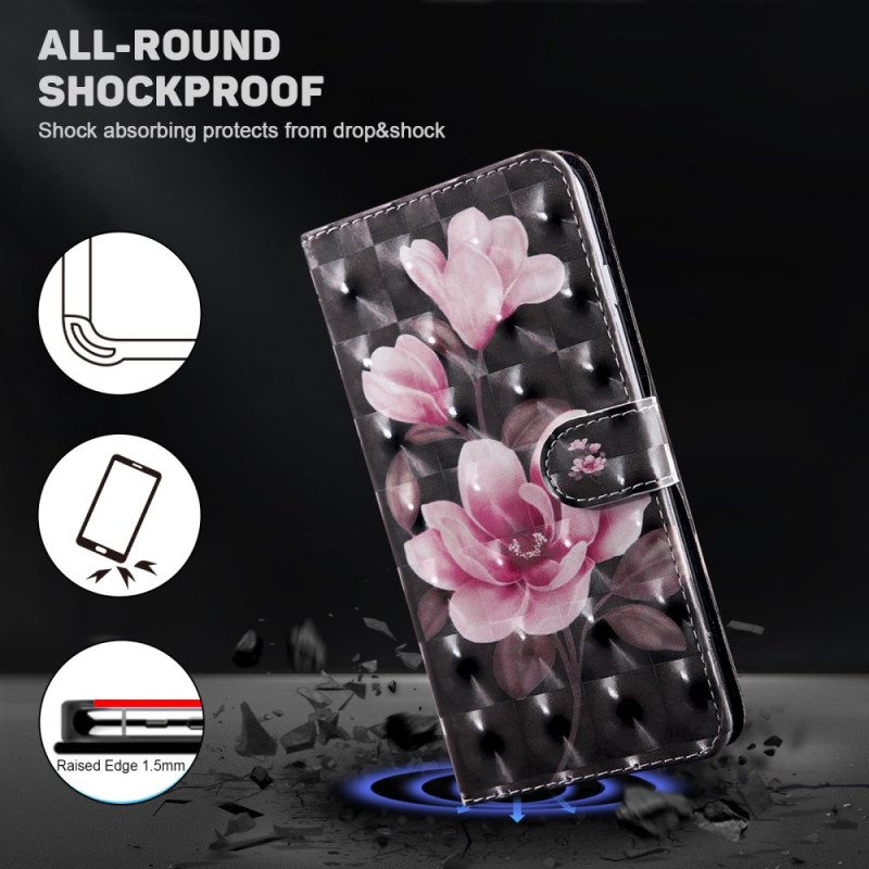 Lederhüllen Google Pixel 9 Pro Handyhülle Rosa Blumen Mit Riemen