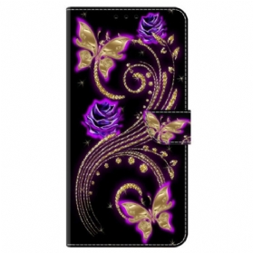 Lederhüllen Google Pixel 9 Pro Handyhülle Violette Blumen Und Schmetterlinge