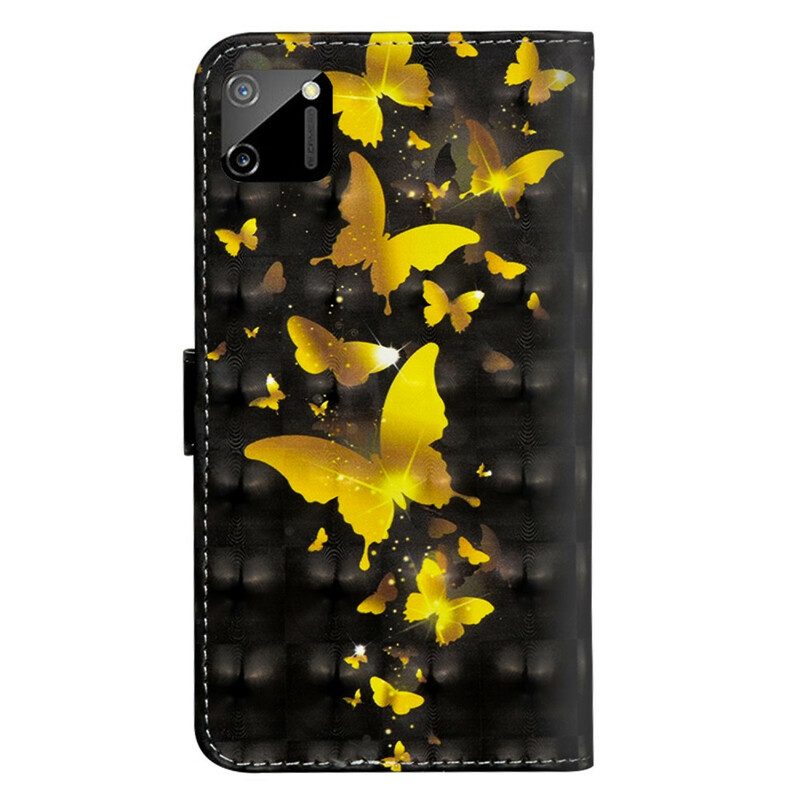 Flip Case Für Realme C11 Gelbe Schmetterlinge