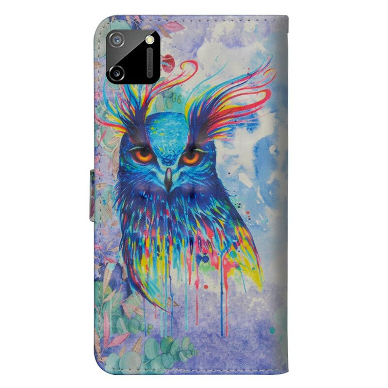 Lederhüllen Für Realme C11 Aquarellvogel