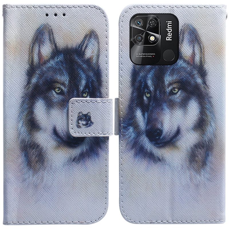 Flip Case Für Xiaomi Redmi 10C Aquarell-wolf