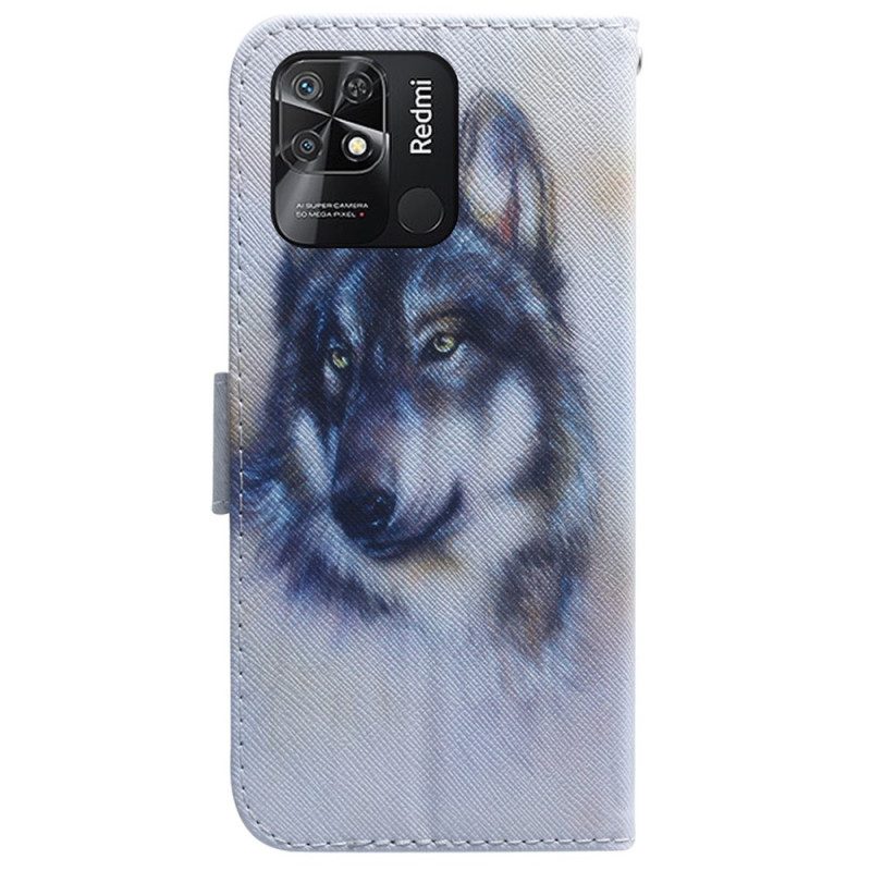 Flip Case Für Xiaomi Redmi 10C Aquarell-wolf