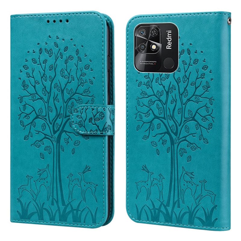 Flip Case Für Xiaomi Redmi 10C Baum Und Hirsch