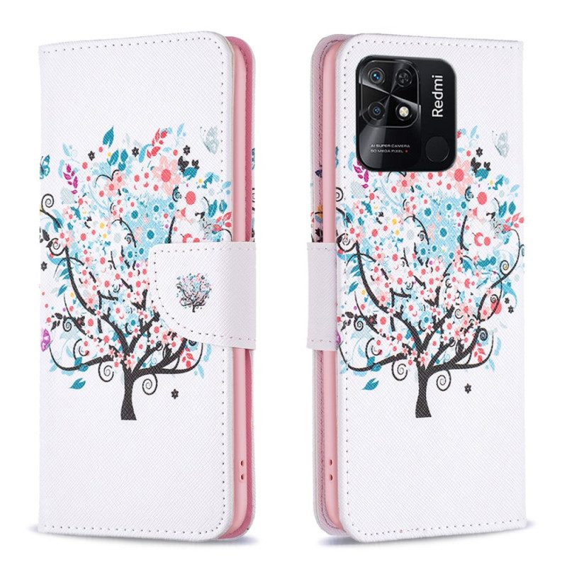 Flip Case Für Xiaomi Redmi 10C Geblümter Baum