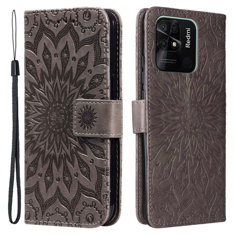 Flip Case Für Xiaomi Redmi 10C Mandala-sonne Mit Schlüsselband