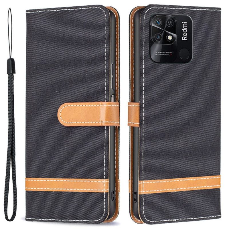 Flip Case Für Xiaomi Redmi 10C Mit Kordel Armband In Stoff- Und Lederoptik