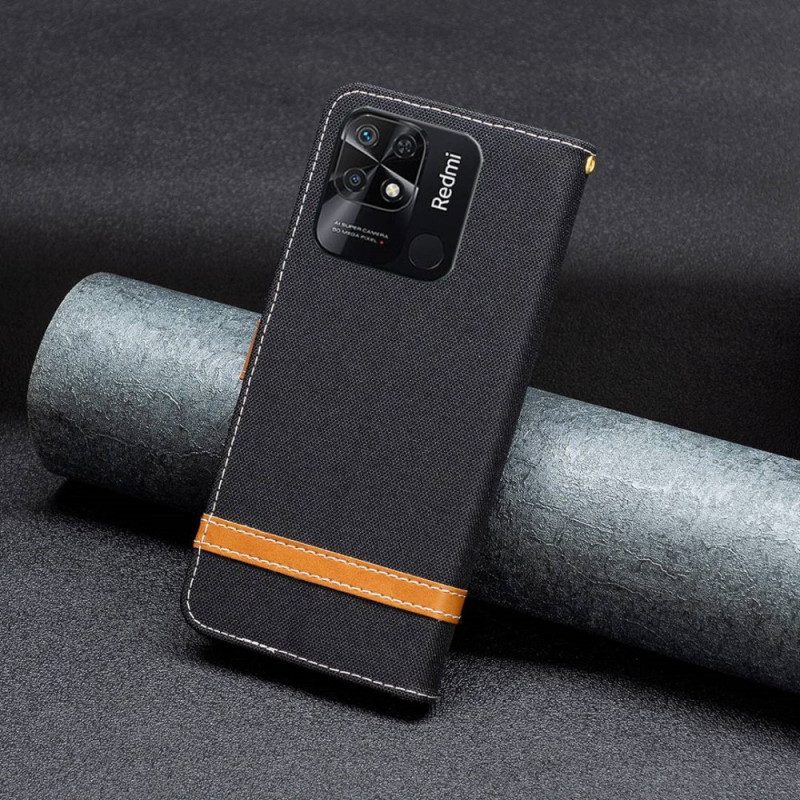 Flip Case Für Xiaomi Redmi 10C Mit Kordel Armband In Stoff- Und Lederoptik