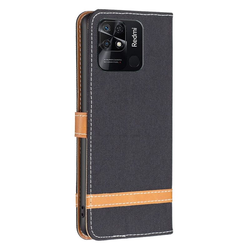 Flip Case Für Xiaomi Redmi 10C Mit Kordel Armband In Stoff- Und Lederoptik