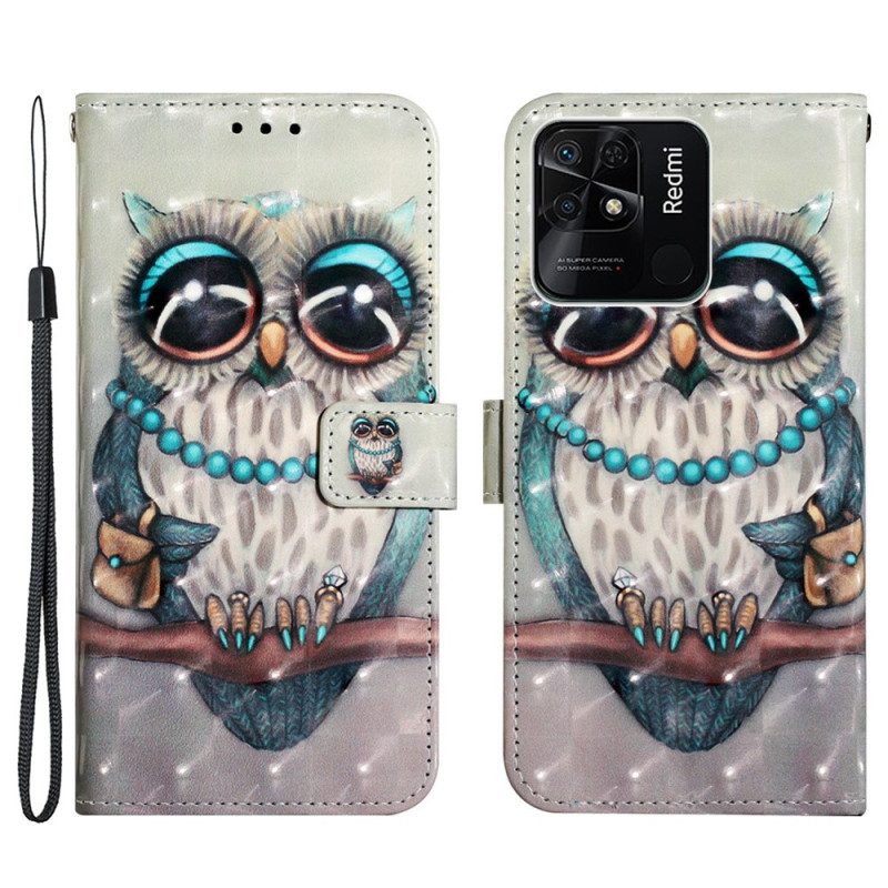 Flip Case Für Xiaomi Redmi 10C Mit Kordel Miss Owl Mit Riemen