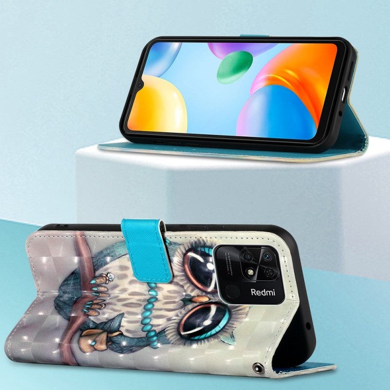 Flip Case Für Xiaomi Redmi 10C Mit Kordel Miss Owl Mit Riemen