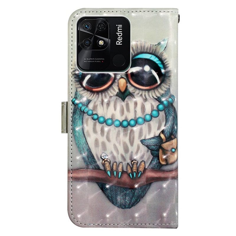 Flip Case Für Xiaomi Redmi 10C Mit Kordel Miss Owl Mit Riemen