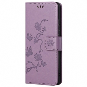 Flip Case Für Xiaomi Redmi 10C Mit Kordel Riemenblumen