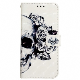 Flip Case Für Xiaomi Redmi 10C Mit Kordel Totenkopf Mit Riemen