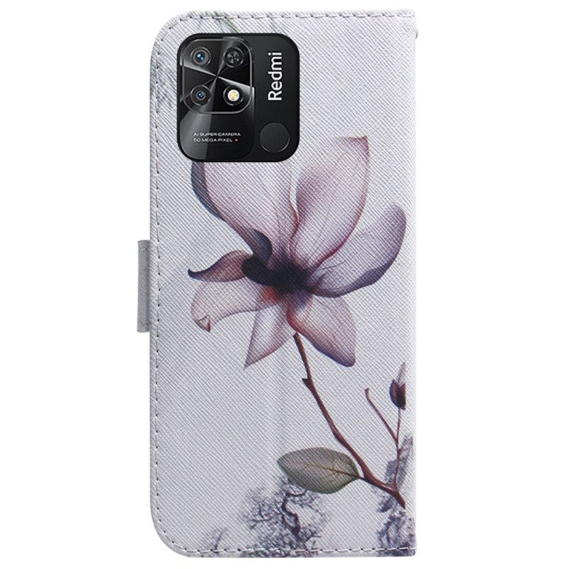 Flip Case Für Xiaomi Redmi 10C Pinke Blume