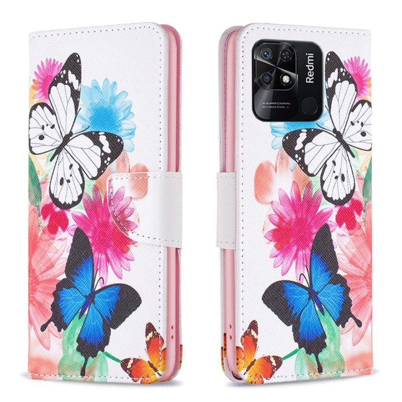 Lederhüllen Für Xiaomi Redmi 10C Aquarell-schmetterlinge