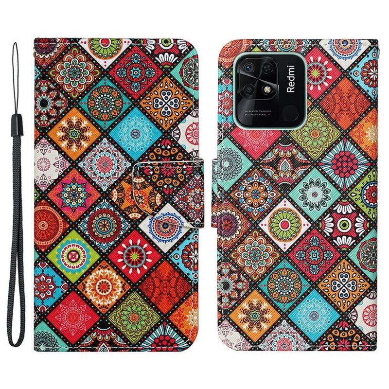 Lederhüllen Für Xiaomi Redmi 10C Mit Kordel Riemchen-patchwork