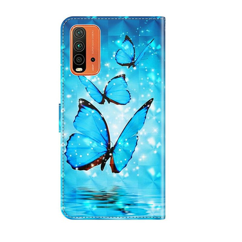 Lederhüllen Für Xiaomi Redmi 9T Fliegende Blaue Schmetterlinge