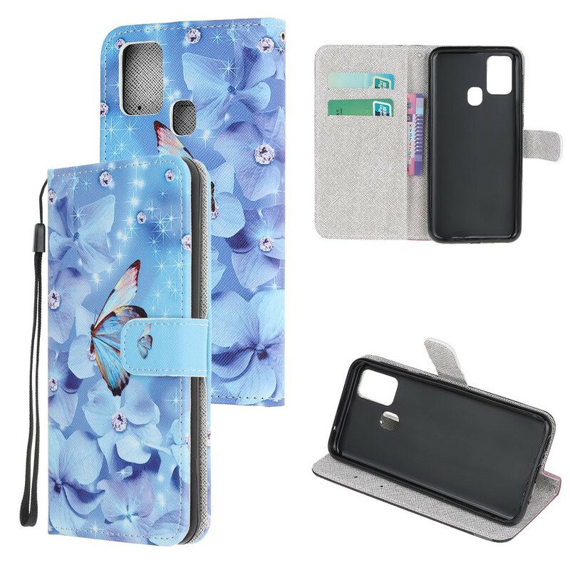 Flip Case Für OnePlus Nord N10 Mit Kordel Riemchen-diamant-schmetterlinge