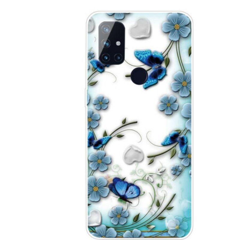 Handyhülle Für OnePlus Nord N10 Nahtlose Retro-schmetterlinge Und Blumen