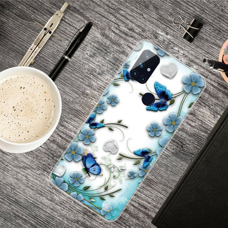 Handyhülle Für OnePlus Nord N10 Nahtlose Retro-schmetterlinge Und Blumen