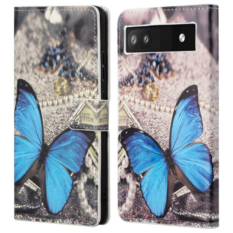 Flip Case Für Google Pixel 6A Blauer Schmetterling