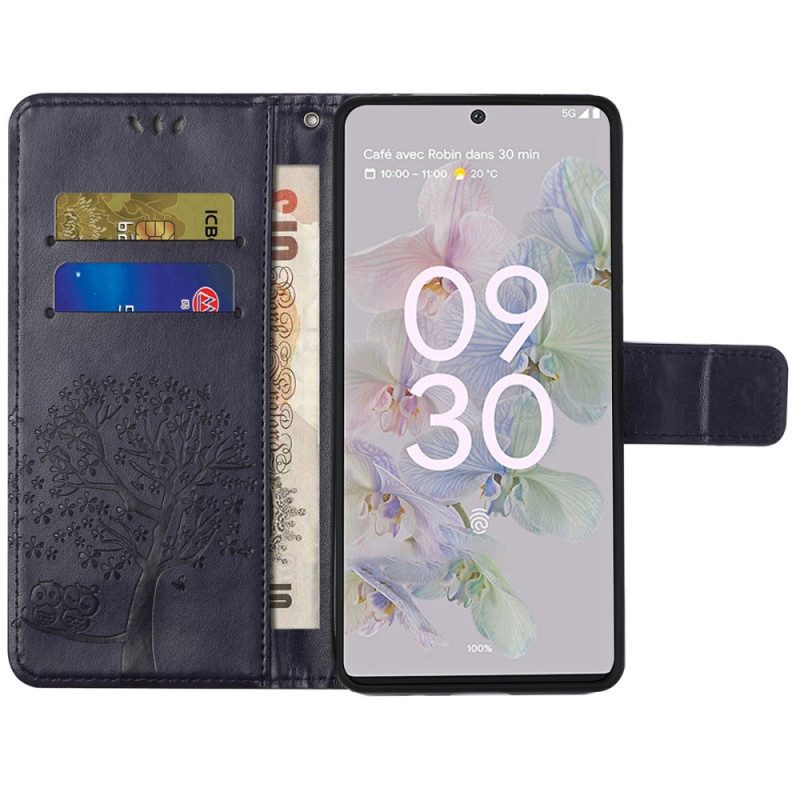 Flip Case Für Google Pixel 6A Eulenbaum Mit Schlüsselband