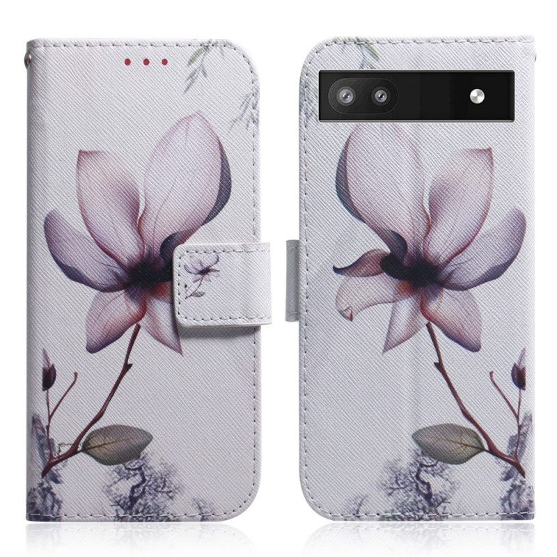 Flip Case Für Google Pixel 6A Pinke Blume