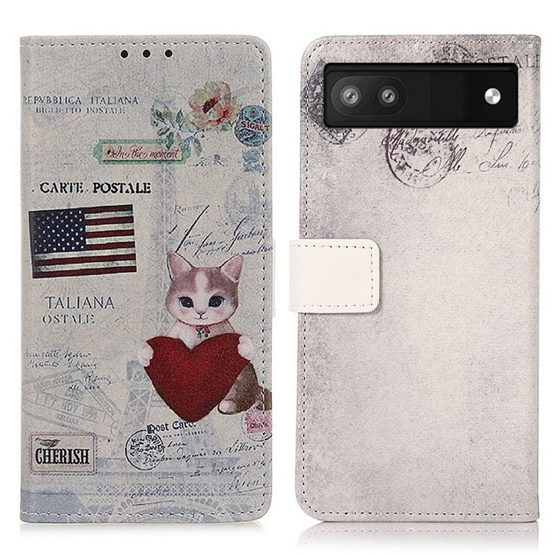 Flip Case Für Google Pixel 6A Reisende Katze