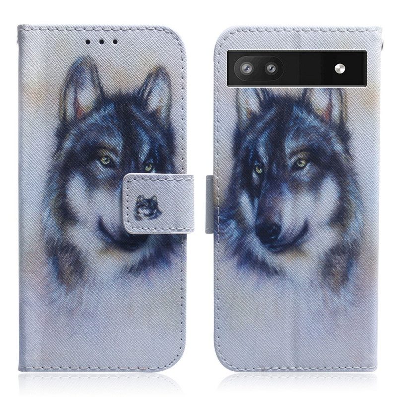 Lederhüllen Für Google Pixel 6A Aquarell-wolf