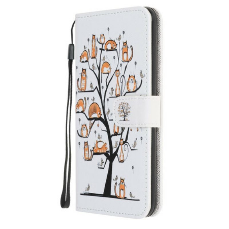 Flip Case Für OnePlus Nord N100 Mit Kordel Funky Cats Mit Riemen