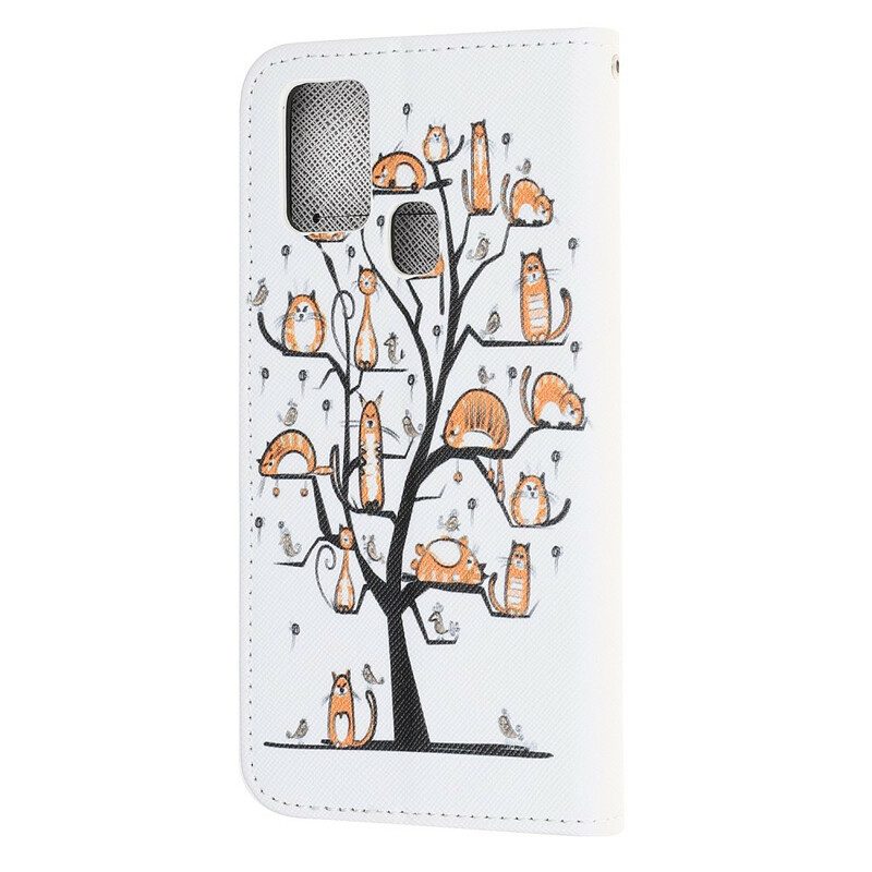 Flip Case Für OnePlus Nord N100 Mit Kordel Funky Cats Mit Riemen