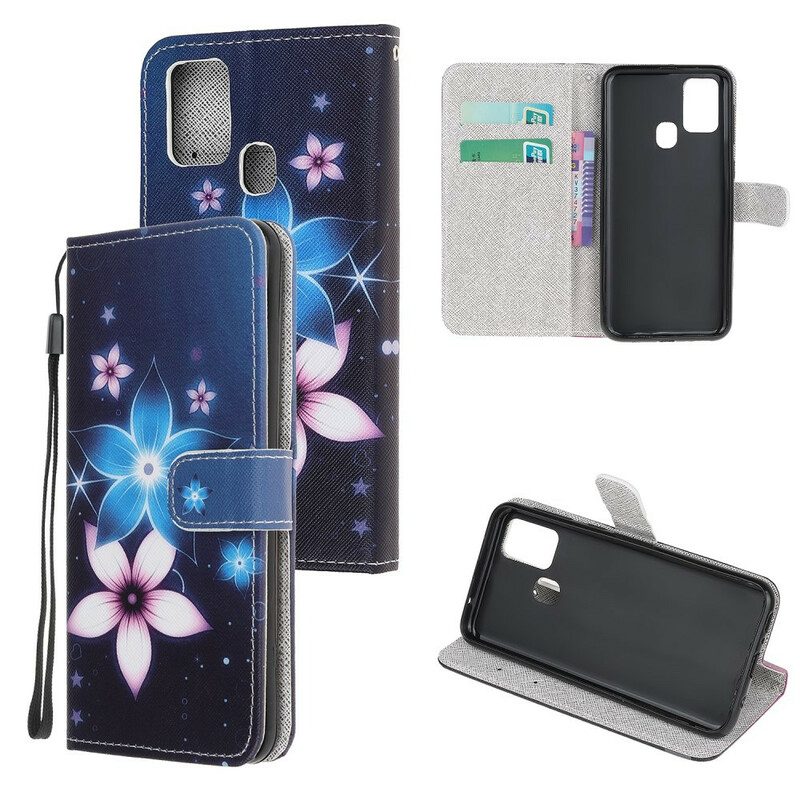 Flip Case Für OnePlus Nord N100 Mit Kordel Mondriemenblumen