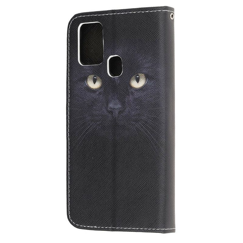 Flip Case Für OnePlus Nord N100 Mit Kordel Riemchenförmige Schwarze Katzenaugen