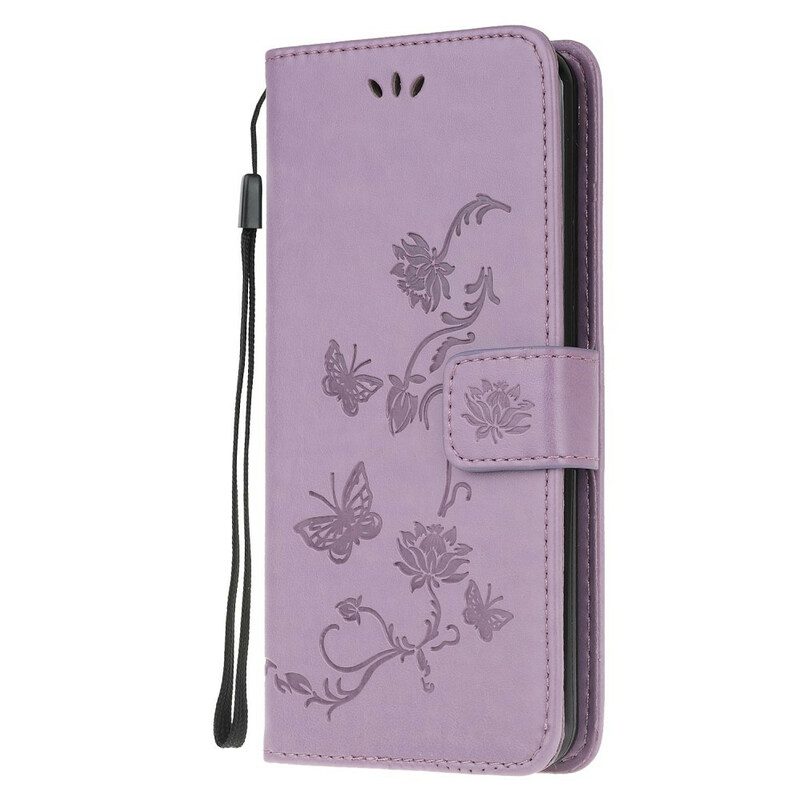 Flip Case Für OnePlus Nord N100 Mit Kordel Tanga-schmetterlinge Und Blumen