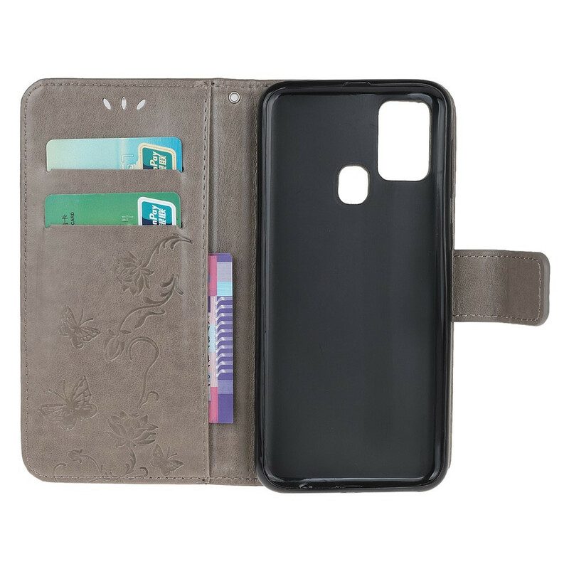 Flip Case Für OnePlus Nord N100 Mit Kordel Tanga-schmetterlinge Und Blumen