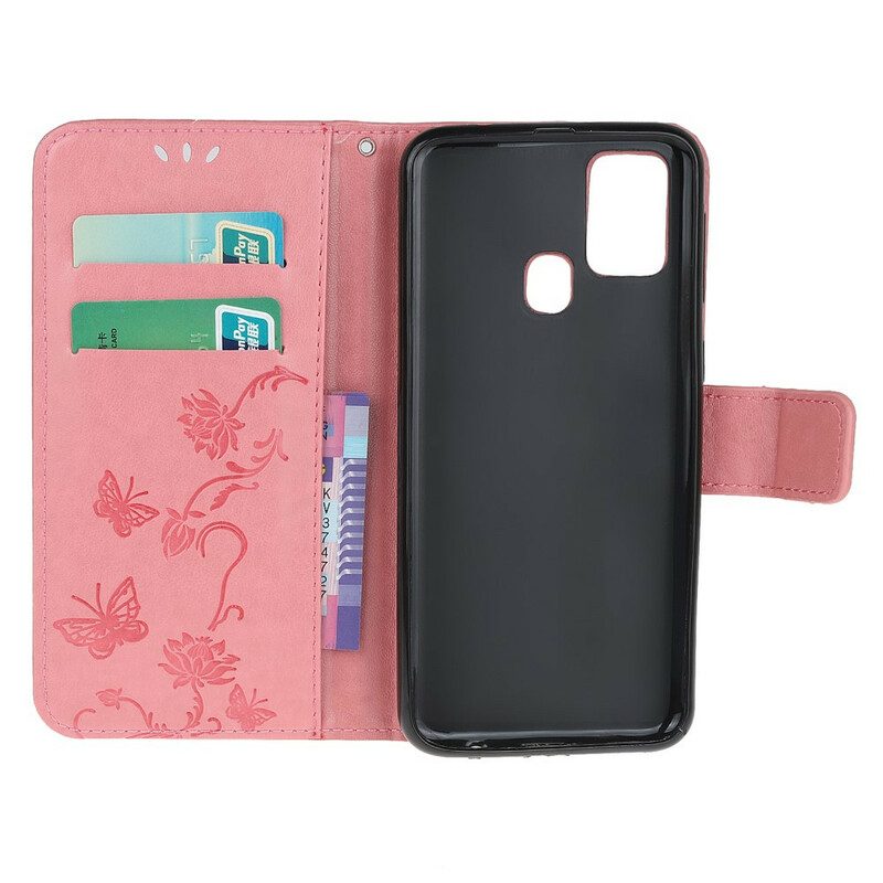 Flip Case Für OnePlus Nord N100 Mit Kordel Tanga-schmetterlinge Und Blumen