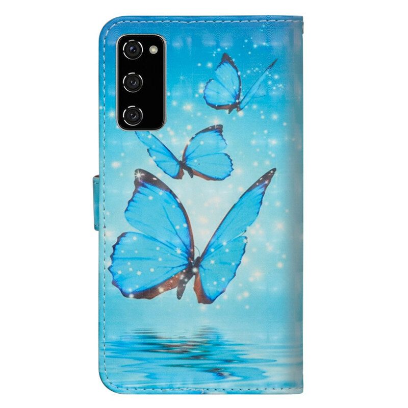 Flip Case Für Samsung Galaxy S20 FE Fliegende Blaue Schmetterlinge