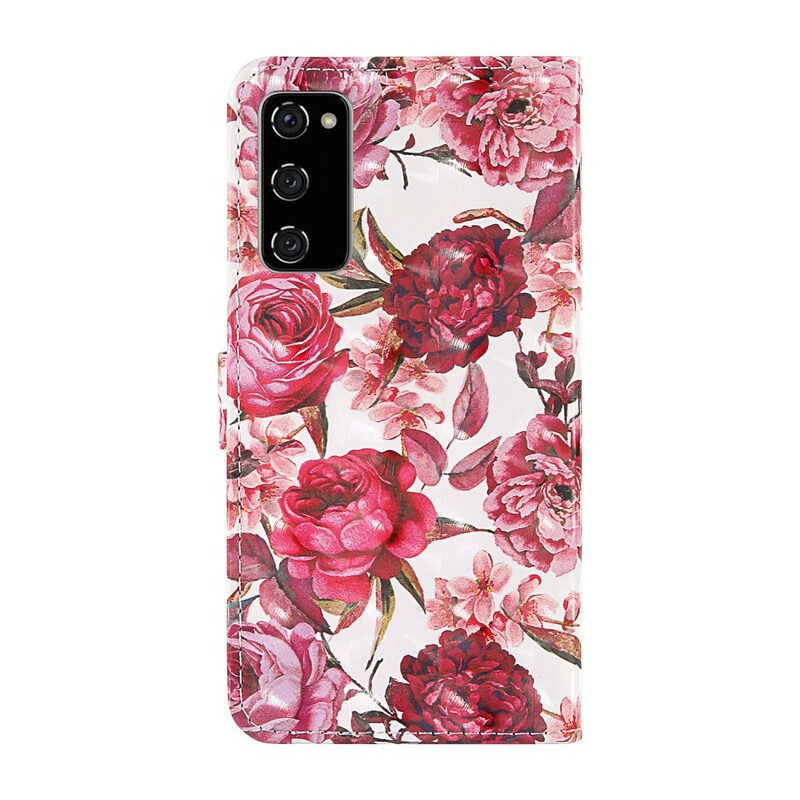 Flip Case Für Samsung Galaxy S20 FE Lichtpunkt-rosen Mit Schlüsselband