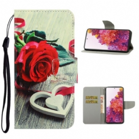 Flip Case Für Samsung Galaxy S20 FE Mit Kordel Romantische Rose Mit Riemen