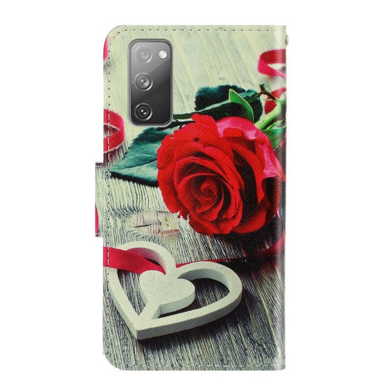 Flip Case Für Samsung Galaxy S20 FE Mit Kordel Romantische Rose Mit Riemen