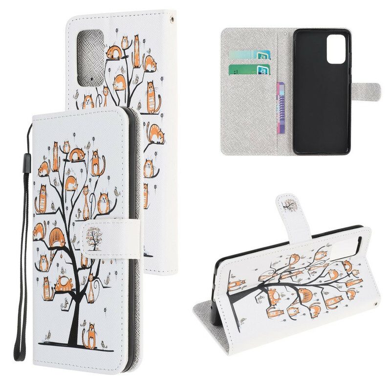 Lederhüllen Für Samsung Galaxy S20 FE Mit Kordel Funky Cats Mit Riemen